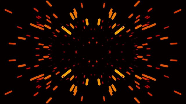 Abstract digital explosion with glowing orange particles on black background