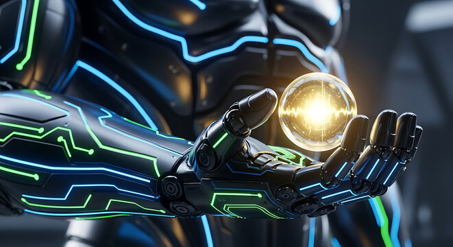 Advanced Robot Hand Holding Luminous Energy Sphere