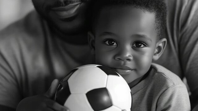 A young child's happy moment holding a soccer ball.