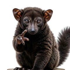 Obraz premium Aye-aye lemur Daubentonia madagascariensis close up portrait isolated on white background nocturnal Madagascar primate endangered species