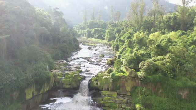 Aerial view over upper Tequendama Falls and river in Colombia