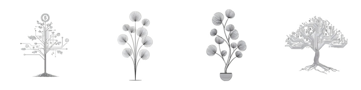 Monochrome Tree Collection: Abstract Digital Art