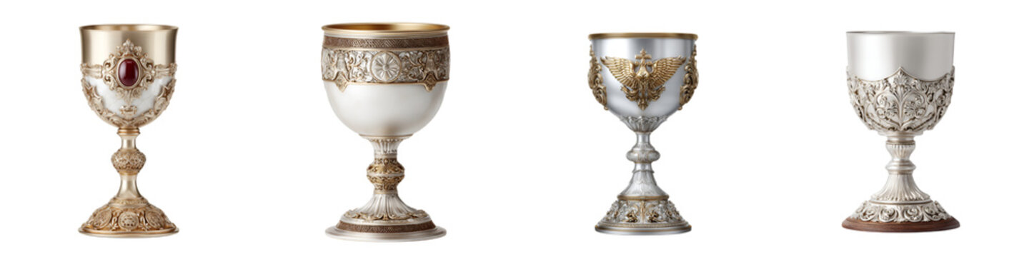 Ornate Goblets and Chalices Collection on White Background