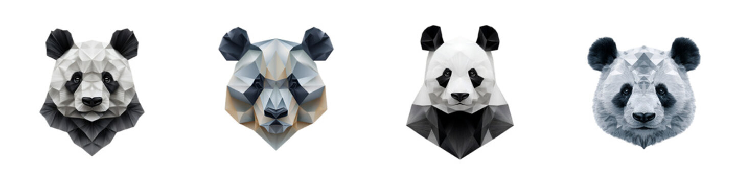 Low Poly Panda Head Collection: Geometric Animal Art