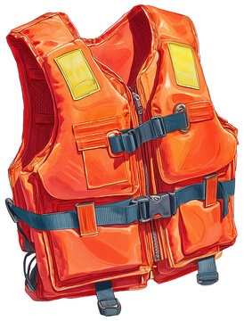 Water color illustration of Life Jacket on transparent background