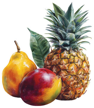 Water color illustration of Tropical Fruits on transparent background