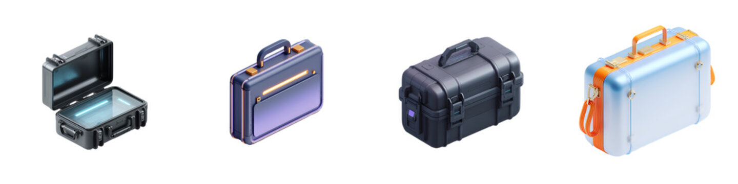 Isometric Illustration of Stylish Suitcases and Briefcases on White