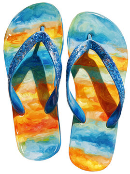 Water color illustration of flip flops on transparent background