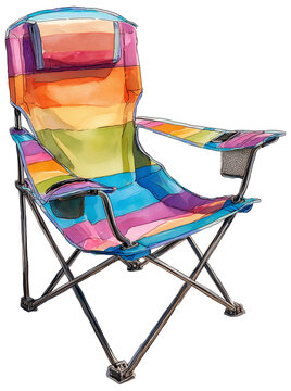 Water color illustration of folding Camping Chair on transparent background