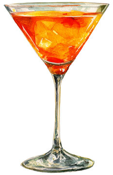 Water color illustration of cocktail on transparent background
