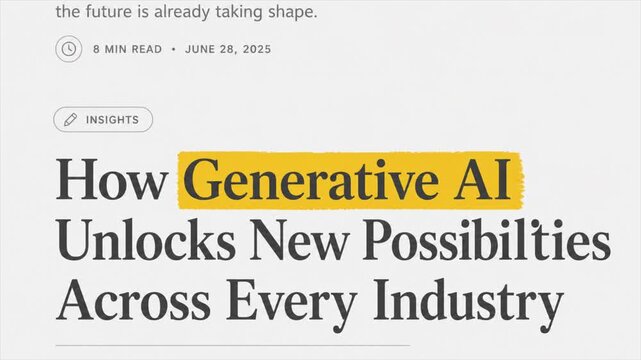 Generative AI News Headline Animation, Editorial Newspaper Typography Match Cut, Technology Article Title Reveal on White Background