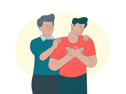 Someone is comforting a friend who is experiencing emotional distress, stress, or a loss of hope. Hopeless illustrations. Flat vector concepts.