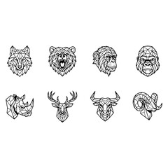 Obraz premium Geometric Wild Animals Line Art Icons Set 