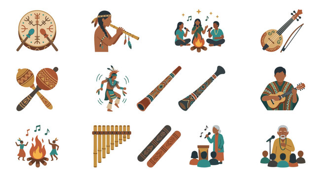 Diverse Cultural Music and Dance Celebration Vector Icons