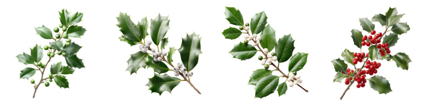 Holly Branches Set - Christmas Holly Berries and Leaves for Festive Season Design