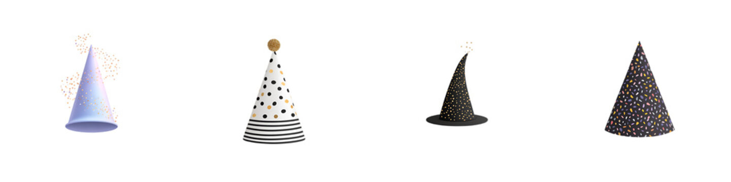 Party Hats: Festive Assortment for Celebrations - Isolated on White