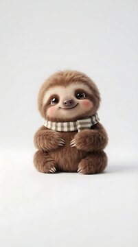 Adorable fluffy sloth sitting on floor looking very soft and friendly