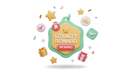 Fototapeta premium Loyalty Reward Program Badge with Gifts and Stars.