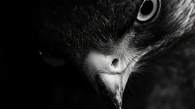 High-resolution of a bird's eye close up with a dark blurry background.