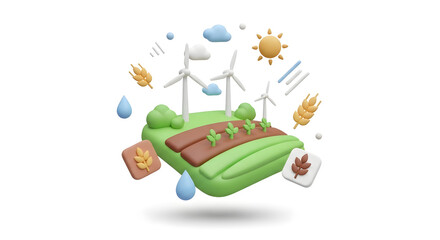 Fototapeta premium Sustainable Agriculture Concept with Wind Turbines and Crops.