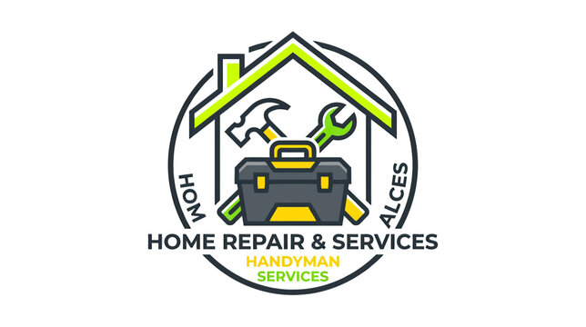 Home Repair and Services Logo with Tools and House Icon