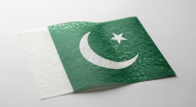 Pakistan Flag Closeup Fabric Texture Green Crescent Moon Star