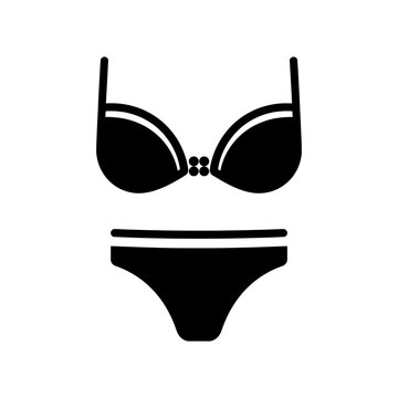 Simple black swimwear top and bottom set icon isolated on white background, Vector, illustration