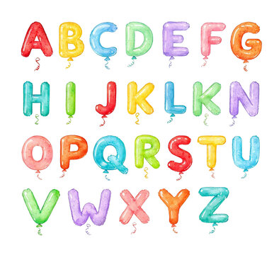 Colorful Watercolor Balloon Alphabet A to Z Letters Set for Kids