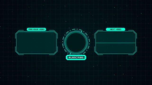 Futuristic neon blue digital end screen template for social media video