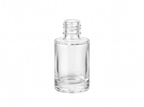 Clear Glass Nail Polish Bottle Empty Container with Screw Thread Neck on White Background