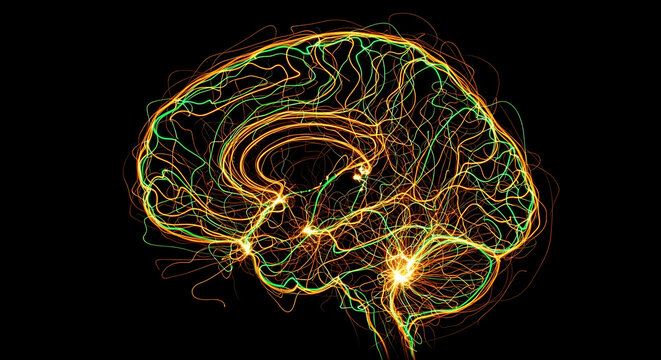 Neural Network Synapse Connections Glowing Brain