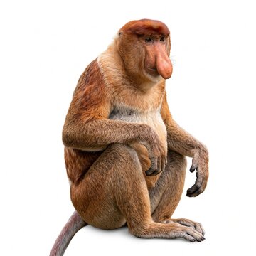 Highly Detailed Realistic Proboscis Monkey With Re Isolated On White Background