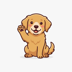 Cute golden retriever puppy cartoon vector waving paw sitting smiling dog illustration mascot isolated on white background with pink cheeks and friendly expression