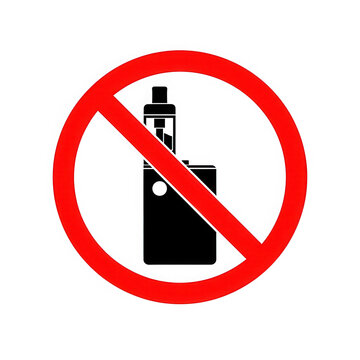 No vaping sign with black electronic cigarette icon isolated on transparent background