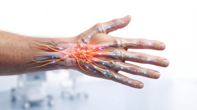Nerve Signals Traveling Through Human Hand and Wrist, Medical Neurology Concept