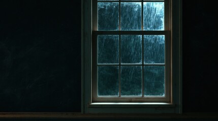 Fototapeta premium Chalk art blackboard and a window displaying chalk rain lines create a rustic mood on a dark evening in a cozy space.