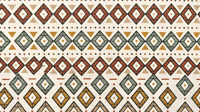 Abstract ethnic tribal pattern with geometric diamond shapes in earthy tones geometric background ornamental decorative seamless traditional illustration