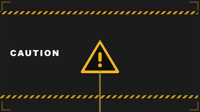 Yellow Caution Warning Sign with Exclamation Mark on Black Background