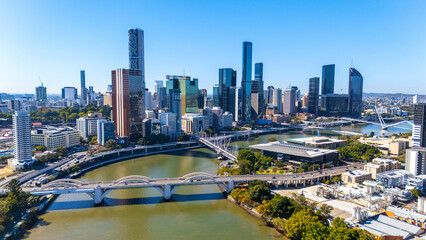 Naklejka premium Brisbane City Skyline and Brisbane River Viewed from Above with Bridges in Queensland Australia