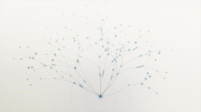 Abstract digital tree structure with blue branching nodes on white background