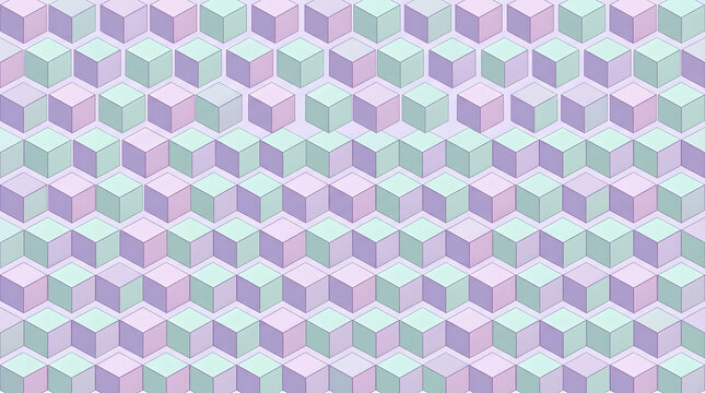 Isometric 3D cube geometric pattern background in pastel purple and mint green colors with geometric isometric background abstract futuristic structure