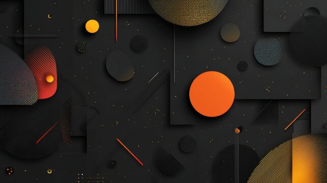 Abstract dark background with geometric graphic elements, modern minimalist composition, sophisticated black backdrop, contemporary decorative shapes, subtle visual texture, elegant luxury aesthetic, 