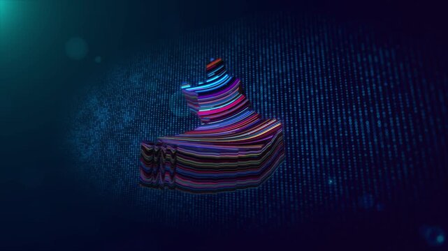 Dynamic Finland map reveal animation featuring glowing 3D contours, flowing neon lines, blue particle grids, colorful illumination, atmospheric effects, and a Finland text reveal.
