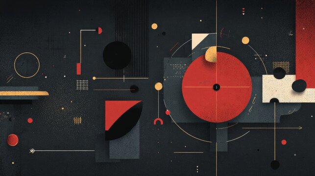 Abstract dark background with geometric graphic elements, modern minimalist composition, sophisticated black backdrop, contemporary decorative shapes, subtle visual texture, elegant luxury aesthetic, 
