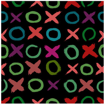  Seamless X and O pattern, like Tic-Tac-Toe, with a black background.