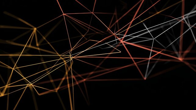 Abstract geometric lines on black background, modern minimalist geometric design with elegant flowing shapes, sleek contemporary pattern, subtle visual texture, sophisticated dark backdrop, futuristic