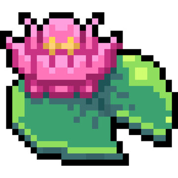 pixel art of lily pad with water lily flower
