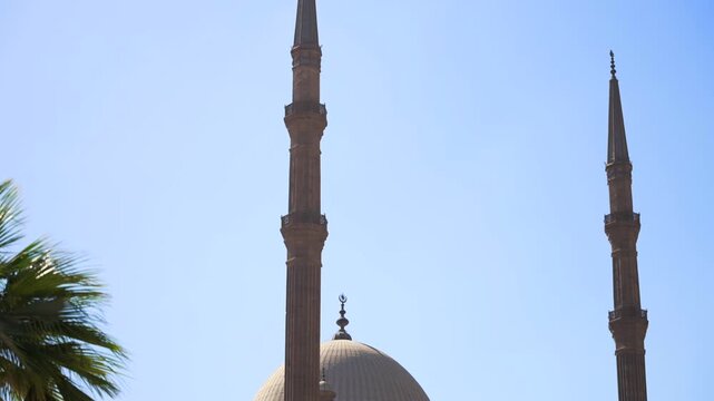 Muhammad Ali Mosque Minarets and dome. View from Courtyard at Saladin Citadel