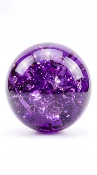 Decorative purple crackle glass sphere orb with decorative abstract reflection interior geometric brilliant transparent ornament