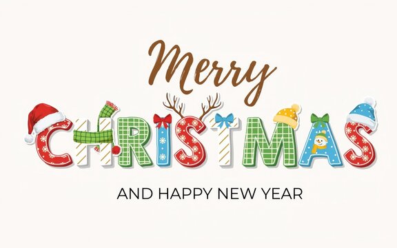 Merry christmas and happy new year greeting card design
